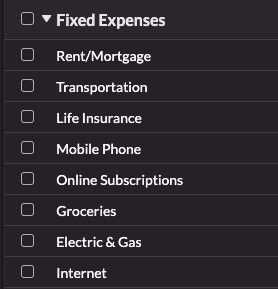 an example list of fixed expense categories